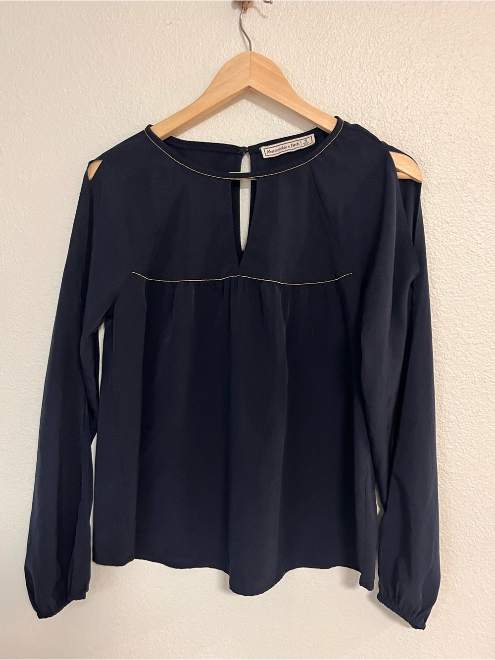Abercrombie & Fitch Navy Long-Sleeve Blouse with Gold Trim